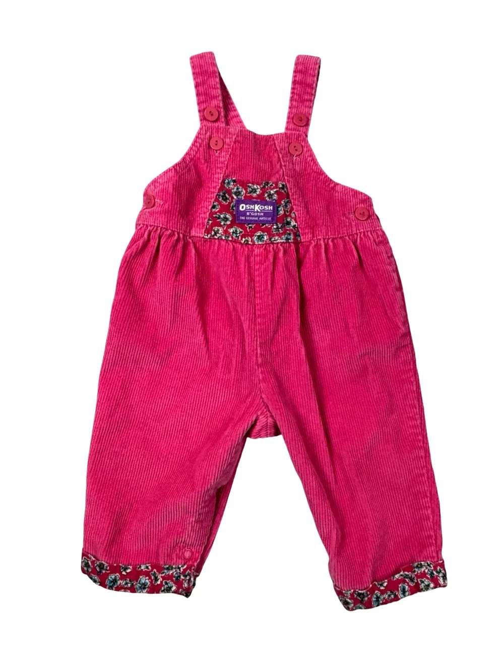 OshKosh B'gosh Vestbak Pink Corduroy Bubble Overalls Floral Bow Vintage